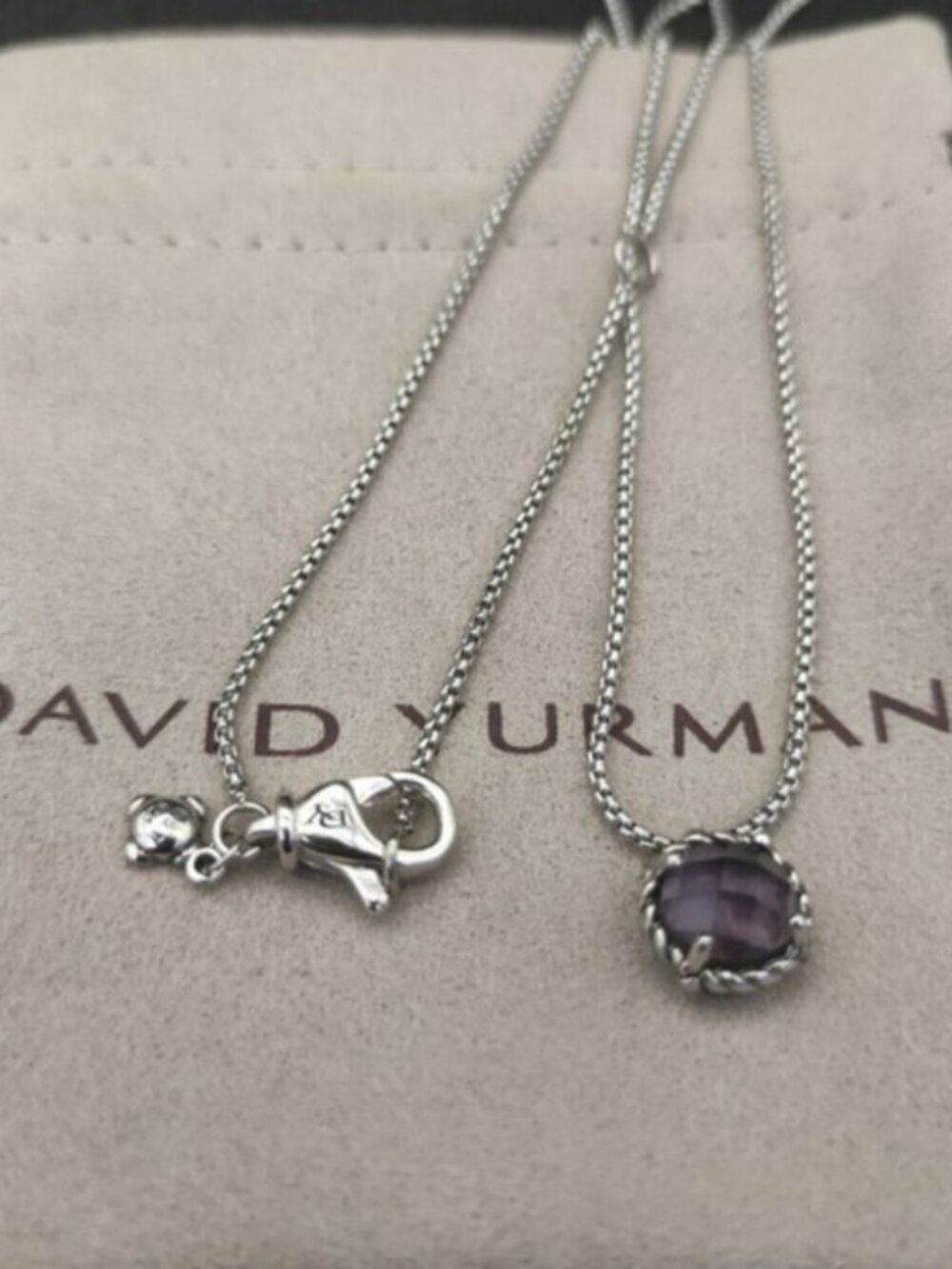 💕David Yurman 925 Silver Amethyst Cable Necklace with Original Pouch